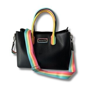 Loungefly Black Pin Bag with Rainbow Strap